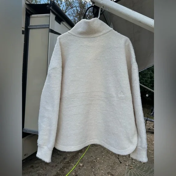 Fleece Pullover Sweater Women’s XXL Off White Cowl Neck Fuzzy 1/2‎ Zip Soft Cozy - Picture 2 of 8